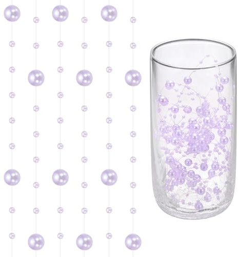 sourcing map 16 Feet Artificial Pearl String, Faux Pearl Beads Fishing Line String Beads Chain Vases Filler for Floating Candle Wedding Centerpiece Party Decoration, Purple