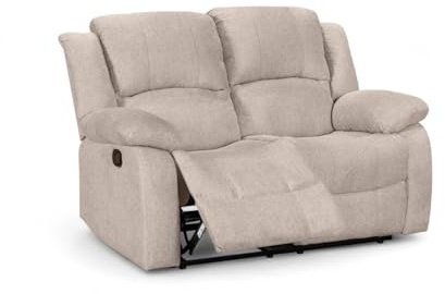 Beige Woven Fabric 2 Seater Recliner Sofa | Manual Lever, 3 Positions, Easy 160° Recline | Elegant Heathered Upholstery | Ideal for Elderly, Loveseat for Lounge, Gaming Room or Living Room | VARESA