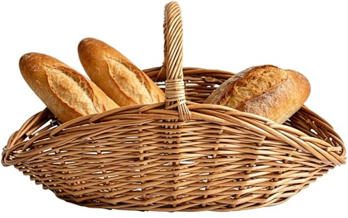 Oval Wicker Shopping Basket With High Handle For Picnic,Natural Wicker Rustic Rattan Harvest Basket,14.57x9.06x2.36 Inches,Portable Multipurpose Woven Storage For Garden Easter Outdoor Gatherings