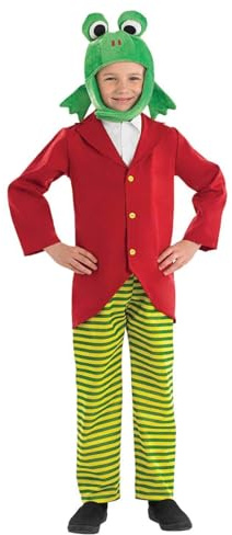 Fun Shack Grodkostym för Pojkar och Flickor, Djurutklädnad med Röd Jacka, Randig Byxa och Grodansiktsmask, S