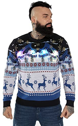 U Look Ugly Today, Maglione unisex natalizio con LED, motivo Rudolph, Babbo Natale, renna, fiocchi di neve, lavorato a maglia, Albero di Natale, S