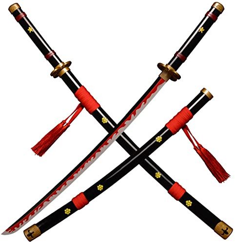 kljhld Bambus Anime Schwert Cosplay Schwert, Roronoa Zoro Katana Schwert Ame no Habakiri Schwert Katana schwarz 103cm/40 Zoll