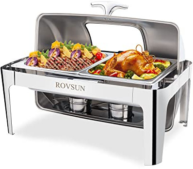 ROVSUN Roll Top Chafing Dish Buffet Set,NSF 9 Quart Rectangular Stainless Steel Chafer for Catering,Buffet Servers and Warmers Set with Glass Window for Wedding, Parties, Banquet, Events,2 Half Size