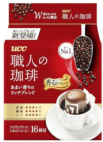 UCC Japan Craftsman's Coffee, Café en Poudre en Filtre Jetable à Emporter, Mélange Riche Brésil Vietnam, 16 Sachets
