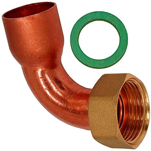 MegaHaustechnik Löt Fitting 5359G Halbe Winkel 90° Verschraubung für Kupfer Rohr Außendurchmesser 22mm i Muffe zum Löten x Überwurfmutter 3/4 Zoll Innengewinde IG mit Dichtung Hahnanschluss