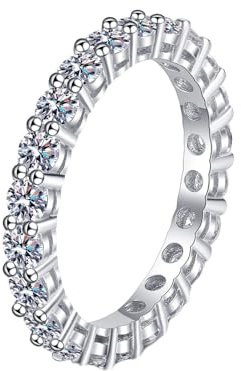 Homxi Bague Argent 925 Femme Alliance,Bague Fiancaille et Alliance Bague Rond avec Moissanite 2.2ct Bague Fiancaille Femme Argent Taille 63