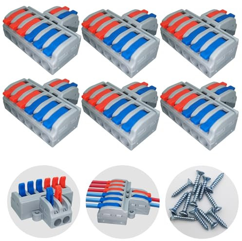 Bornes de Connexion, CTRICALVER 6pièces Connecteurs de fils compacts, 2 en 6 sorties Rapide Connecteurs électriques pour circuit inlining Bornes de Lustre Enfichables