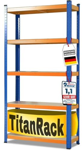 KARAT Scaffale per carichi pesanti, 180 x 90 x 45 cm, in metallo – 4 ripiani regolabili (blu/arancione)