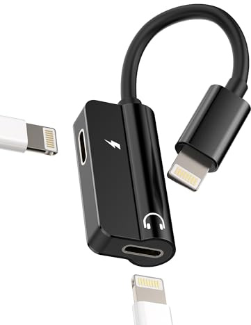 Adattatore per cuffie Lightning per iPhone (2 in 1) Dongle Jack Microfono Auricolare Caricabatterie AUX Accessori Cavo Ausiliario Auto Cuffie per Apple 14 13 12 Pro Max per iPad Ricarica Audio