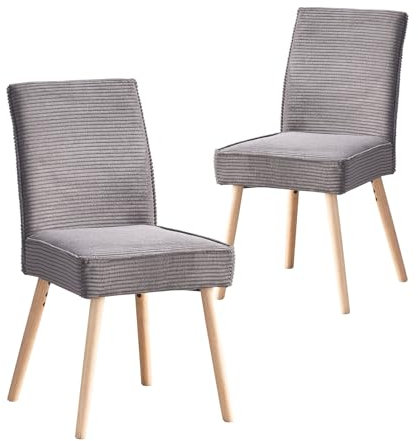 B&D home Cedric Esszimmerstühle 2er Set Anthrazit | Küchenstuhl Holz mit komfortabler Taschenfederkern-Polsterung | Polsterstuhl Kord Stoff im Skandi Design