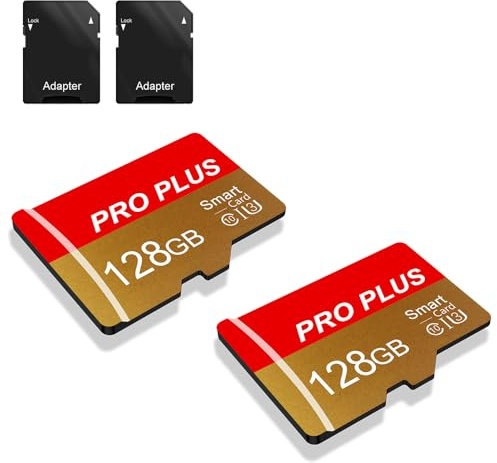 2 Pack Speicherkarte 128GB with Adapter, High Speed Memory Card, UHS-I C10 A1 Memory TF Card for Tablet/Mobile Phone/Camera/Car Audio/Game Console (TF162 Red Gold 128GB)