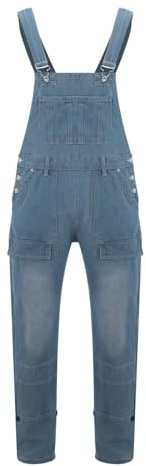 Salopette in denim per uomo casual leggero versatile tuta da uomo bretelle in denim moda semplice tasca jeans larghi, Azzurro, XL