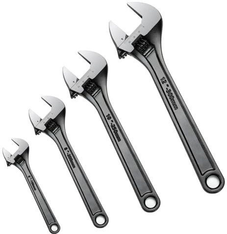 LYFJXX 4 st justerbara CR-V skiftnyckelset, Blocknyckelsats, Nyckel, 6, 8, 10, 30 cm, kromvanadiumstål, bred käke