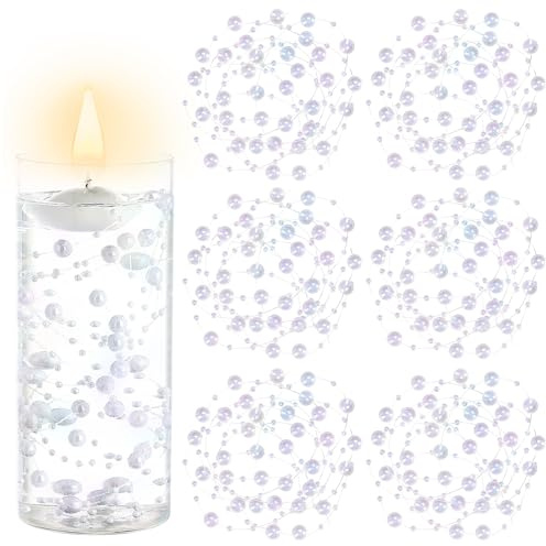 EGKamh 40 Pcs Artificial Floating Beads Pearls String, Porcelain Dazzling White 8+3mm Faux Pearl Bead Strings for Centerpieces Vases Filler, Wedding Crafts Party Home Table Decor