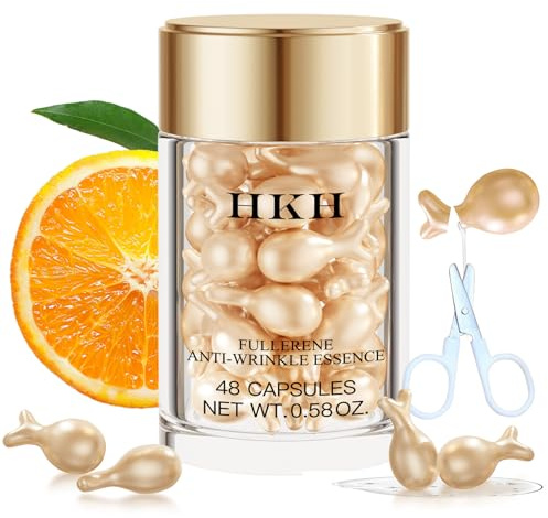 Sérum Anti-Âge à la Vitamine C 48 Capsules - Soin Visage Raffermissant avec Vitamine E, Réduit Ridules et Rides - Hydratation Intense - Peau Lisse - Capsules de Voyage