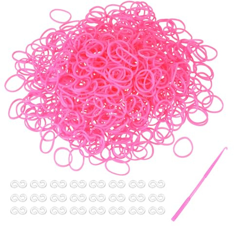 sourcing map Kit di 600 elastici in gomma con 25 clip a S, 1 gancio, elastici di ricambio per braccialetti per tessere, fai da te, artigianato, regalo, rosa brillante