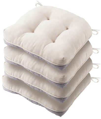 Battilo Waterproof Dining Chair Cushions Set of 4, 15.5x15.5x4, Beige | Seat Cushions for Kitchen Chairs with Non-Slip Backing, Indoor/Outdoor Chair Seat Pads with Ties, Breathable Fabric