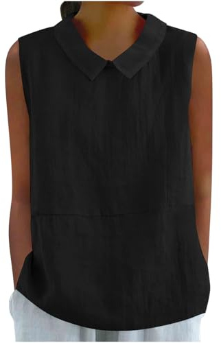 Generico Canotta Donna Estiva Lino Leggero Camicette Senza Maniche Spalla Larga Elegante Top Camicia Cotone Tunica Blusa Casual Sexy T-Shirt Maglietta Sportiva Fitness Yoga