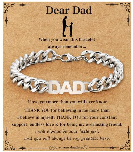 Aretas Men’s Cuban Chain Bracelet Gifts from Daughter Best Dad Grandad New Dad to be Gifts Jewellery Presents for Birthday Fathers Day Christmas Valentines