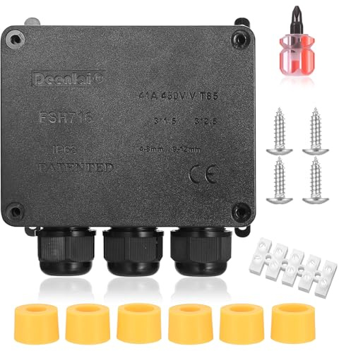 Scatola Derivazione Esterna, Scatola di Giunzione Impermeabile IP68, Scatola Elettrica da Esterno, Scatola di Giunzione per Cavo Ø4-12mm Connettori Pressacavo con Cacciavite (3 Vie)