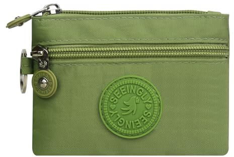 HYJMA Portable Coin Purse Pouch for Women, Dual Zipper Small Wallets Purse Nylon Card Holder with Keychain (Fruit Green)