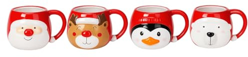 VARZI Tazza Natalizia In Ceramica 10cm Con Figure 3D Babbo Natale, Renna, Pinguino, Orso Polare - Idea Regalo Simpatica E Colorata