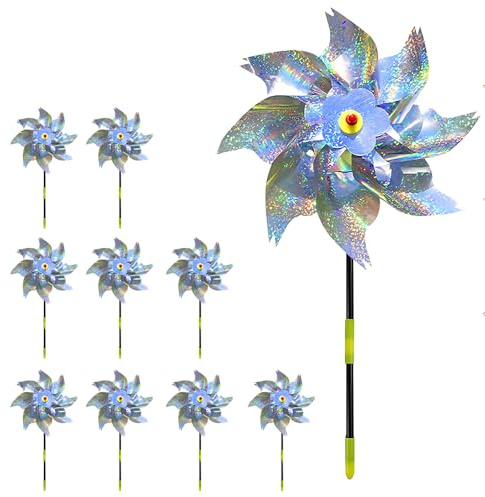 XPJBKC Girandole Spaventa Uccelli, 10 Pezzi Mulino a Vento Riflettente Girandola Antiuccelli Riflettente da Esterno per Proteggere Giardini Frutteti Balcone