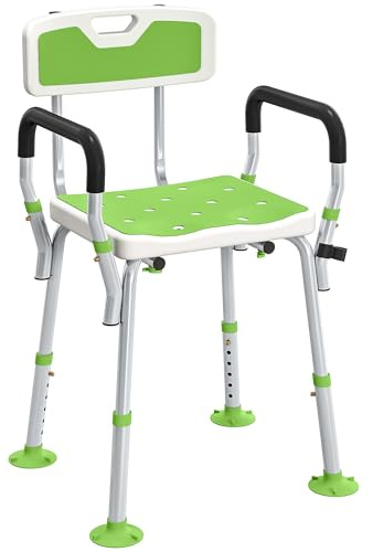 HOMCOM Tabouret de Douche Ergonomique Hauteur Réglable 136 Kg Vert | Chaise de douche, Pieds Antidérapants, Alu HDPE