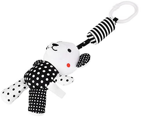Stroller Plush Wind Chimes Toys Colorful Animal Shapes Baby Hanging Rattle Toys for Children, 34x12cm, 3 Months+ (Black and white striped bear pendant)