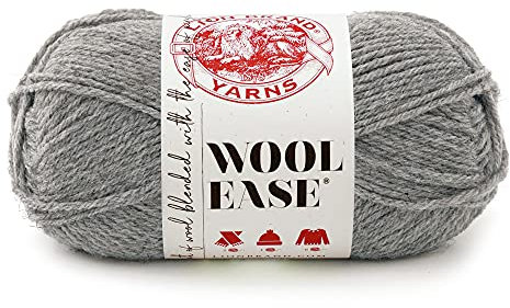 Lion Brand Yarn Wool-Ease, Soft, Worsted Weight Wool Blend Yarn for Knitting, Crochet, and Crafts, Grey Heather, 1 Pack
