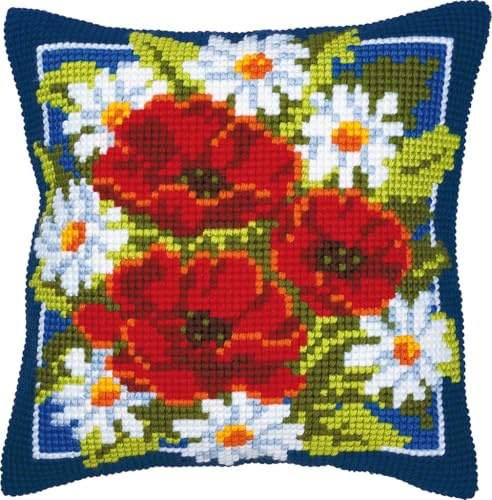 VERVACO Kit Cuscino Punto Croce Fiori Rossi Set Ricamo Principianti Cuscini Gobelin Decorativi ca. 40 x 40 cm Accessori per Lavoretti Creativi DIY Casa Decor Hobby Adulti Cross Stitch
