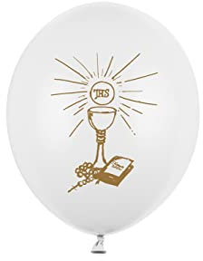 6 Ballons Latex 27 cm Première Communion Calice et Evangile