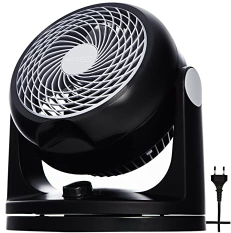 Iris Ohyama Woozoo, Ventilateur de table silencieux, puissant & portable, 23m², Portée 12m, Oscillation, Inclinaison verticale, Chambre - Woozoo PCF-HD18 - Noir