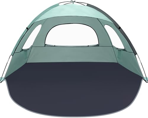 NXONE Beach Tent Sun Shade Shelter for 2-3 Person with UV Protection, Extended Floor, 3 Mesh Roll Up Windows & 8.0mm Fiberglass Rods丨Carry Bag Included (Mint Green)