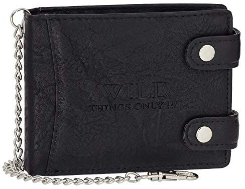 Ledershop24 Geschenkset - Kunstleder Bikerbörse mit Kette Geldbörse Portemonnaie Geldbeutel 13 cm Farbe Schwarz