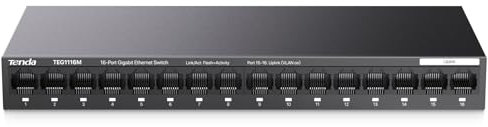 Tenda TEG1116M Switch 16 Port Gigabit Netzwerk Switch Wandmontage LAN Switch (Unmanaged, VLAN, Lüfterlos, Plug and Play, Metallgehäuse, Schwarz)