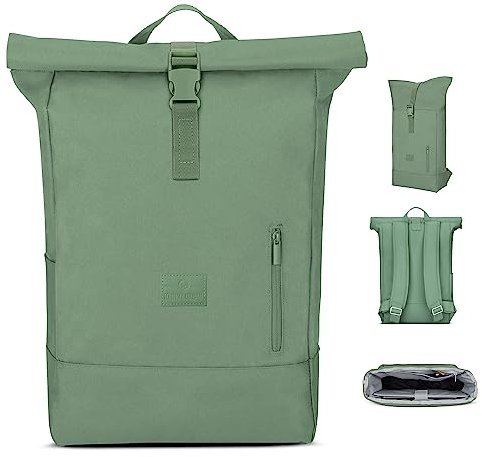 Johnny Urban Rolltop Rucksack Damen & Herren Sage Green - Robin Large - Tagesrucksack mit 16 Zoll Laptopfach - Recyceltes PET - 18-22L - Wasserabweisend