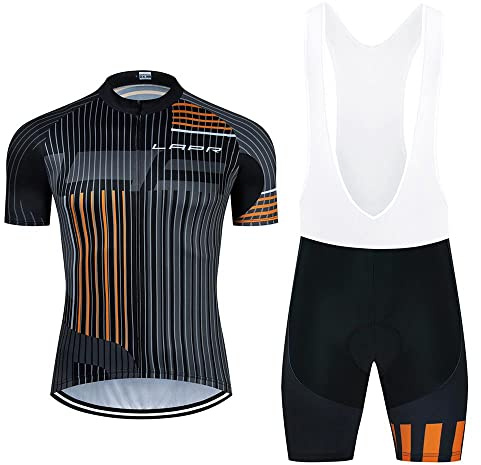 Moxilyn Tuta da Bicicletta MTB Estiva da Uomo Traspirante Asciugatura Veloce Manica Corta e Pantaloncini Imbottiti Maglia da Ciclismo con Motivo Leone
