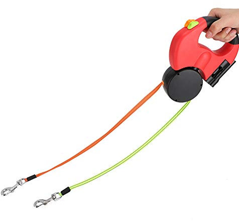 lyrlody Rollleine für Hunde, Leine für 2 Hunde, 360° Verwicklungsfreie Ausziehbare Leine mit LED-Leuchten, Reflektierendes Nylon-Gurtband