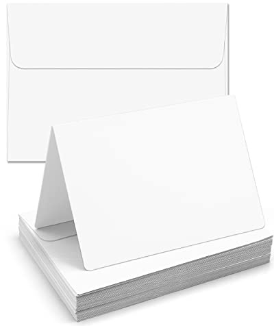 Poever Blank-Cards-and-Envelopes 60 Pack - 5 x 7 Folded Cardstock with A7 White Envelopes-for-Invitation, Heavyweight Blank-Note-Cards-and-Envelopes Self Seal Printable for Greeting Party Birthday