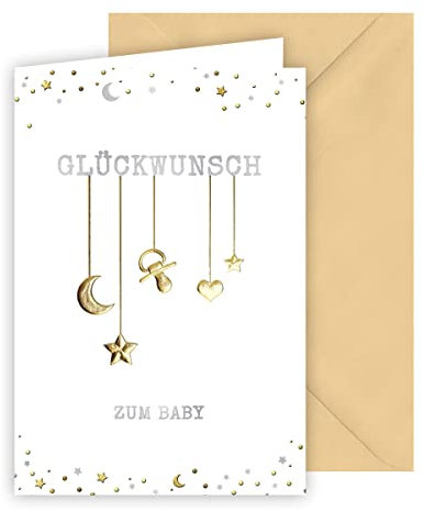 KE - Glückwunschkarte Geburt, Karte zum Baby, inkl. Umschlag, DIN B6, 17,1 x 11,7cm, Motiv: Mobile
