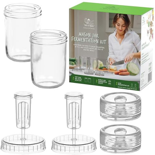 Year of Plenty Ferment Kit - 2 Fermenting Mason Jars, 2 Fermentation Weights & 2 Fermenting Lids