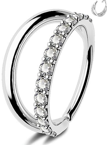 OUFER 20G 0.8mm Nasenpiercing Nostril Piercing Ring CZ Seamless Open Nasenring Earring Helix Hoops Knorpel Ohrpiercing Rook Double Line Frauen Männer 8mm