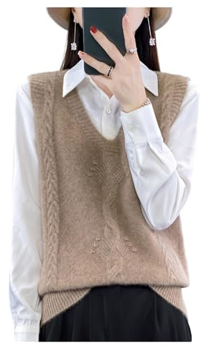 YonYeHong Verser De Pull pour Femmes V-Collier en Tricot Tricoté Jacquard Pulloir Pull sans Manches Lâches