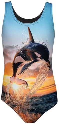 Aquarti Badeanzug Mädchen – Sportlicher Mädchen Badeanzug mit Ringerrücken Print, Farbe: Orca/Schwarz, Größe: 164