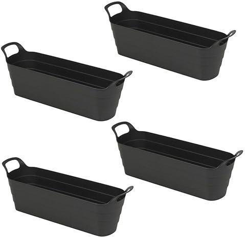 URBNLIVING Kräutertöpfe mit Griffen, Kunststoff, flexibel, schwarz, für den Garten, Blumenkasten, Blumenkasten, 100 % recycelt, Bauernhaus, Terrasse, Trog, für drinnen und draußen, 4 Stück