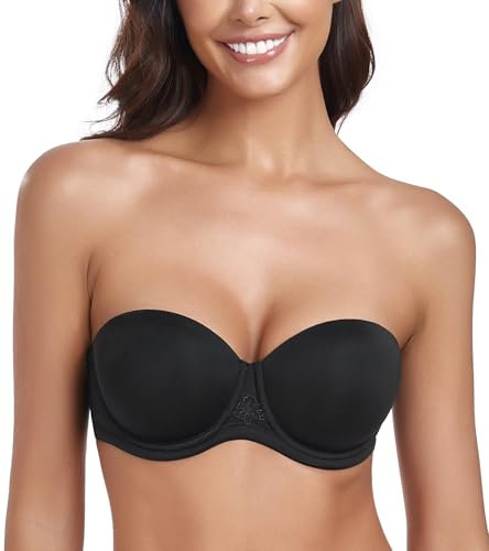 Lemorosy Damen Trägerloser BH Vollschalen Bügel Abnehmbare Träger Große Größen Multiway Minimizer BH Roter Teppich(85B,Schwarz)