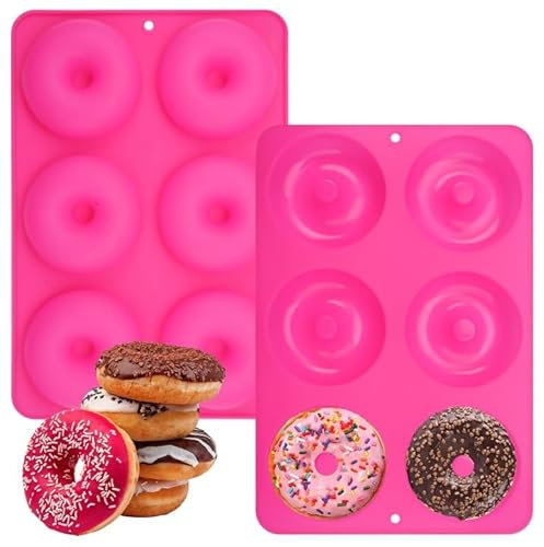 2 Stück Donut Backform, 6 KavitäTen φ7,5cm Donut Silikonform, BPA-Frei, Antihaft-Lebensmittelqualität Donut Form Silikon, Hitzebeständige Silikon Donutform für Donuts, Kuchen, Bagels, Muffins (Rose)