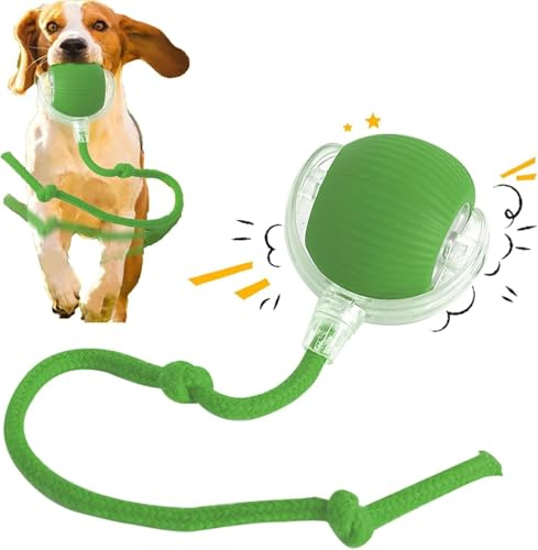 HOIDOKLY Juguete interactivo para perros y gatos, bola rodante automática inteligente con cuerda, nuevo juguete para perros para jugar en interiores y exteriores (verde)