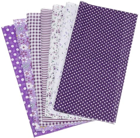 PATIKIL Cotton Fabric Bundles, 7 Pcs 20 x 20 Inch Pure Cotton Fat Quarter Floral Printed Precut Fabric Squares for Sewing Patchwork Quilting DIY Crafts, Purple
